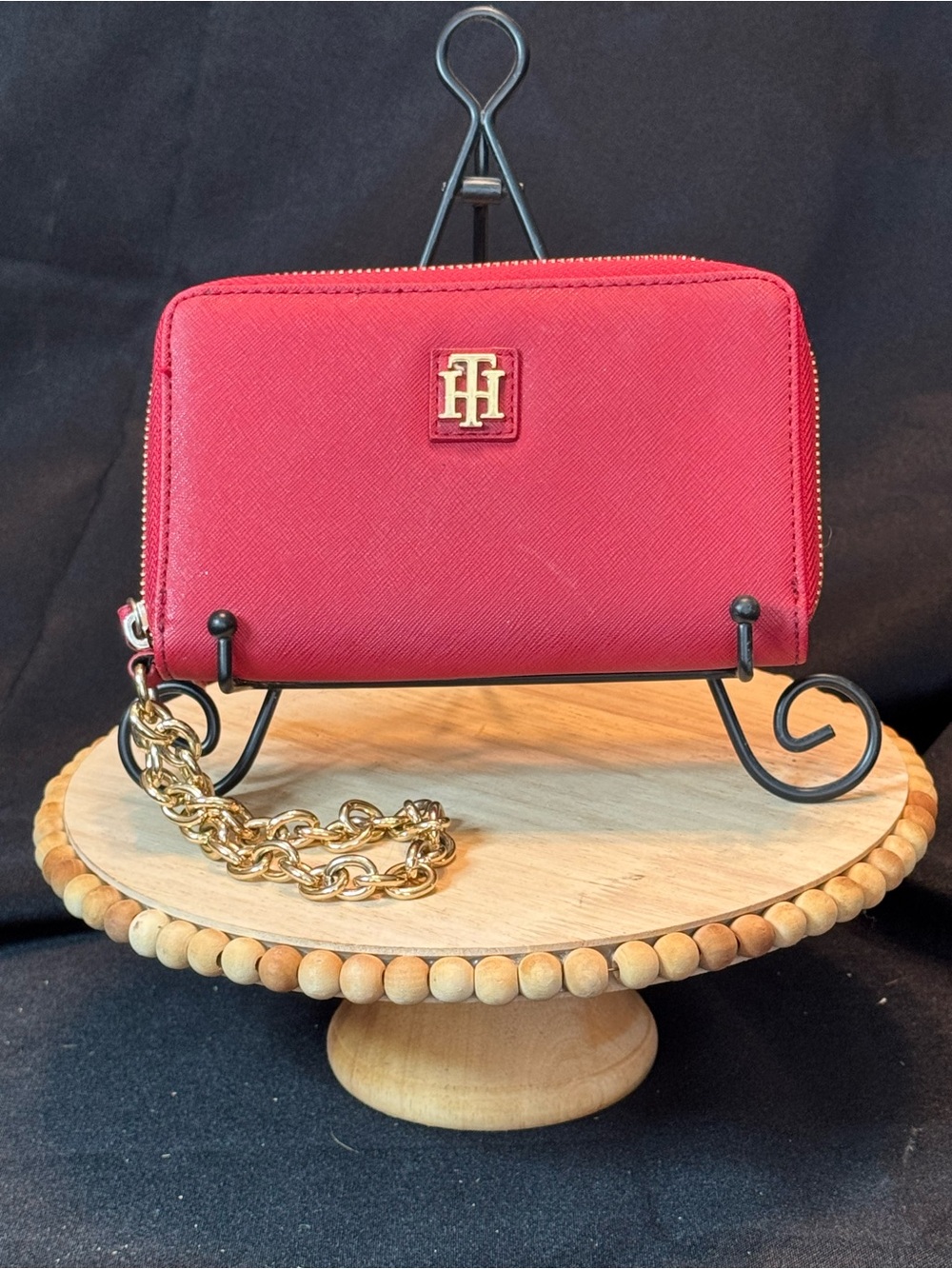Tommy Hilfiger Red Wallet with Gold Chain and Logo